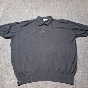 Vintage Halls Wool Knit Polo Shirt Mens Size XL 54 Black 70s 80s Cuffed Sleeve